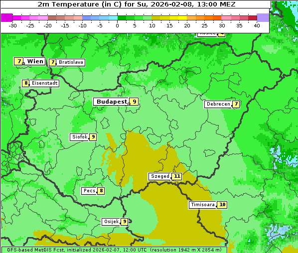 Temperatur, 8. 2. 2026