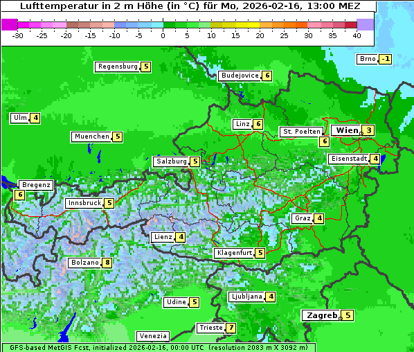 Temperatur, 16. 2. 2026