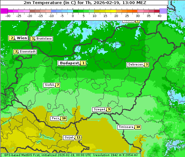 Temperatur, 19. 2. 2026