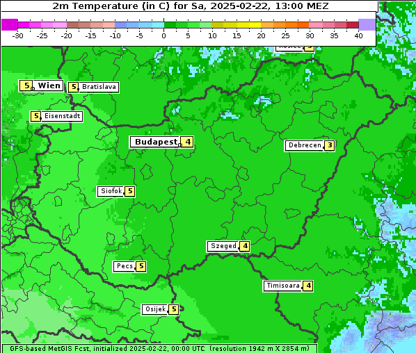 Temperatur, 22. 2. 2025