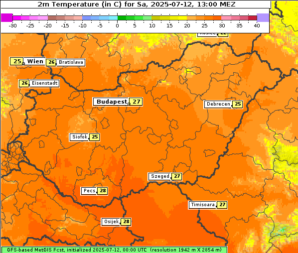 Temperatur, 12. 7. 2025