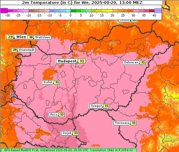 Temperatur, 20. 8. 2025
