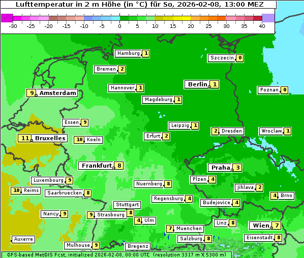 Temperatur, 8. 2. 2026