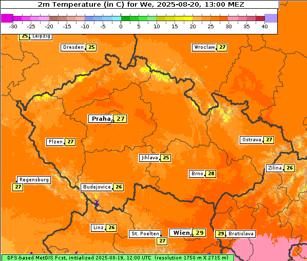 Temperatur, 20. 8. 2025