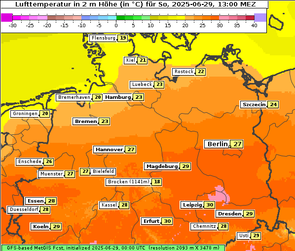 Temperatur, 29. 6. 2025