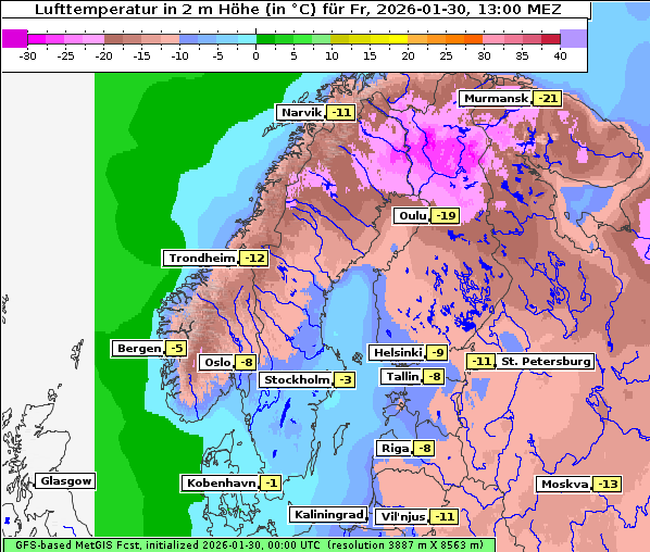 Temperatur, 30. 1. 2026