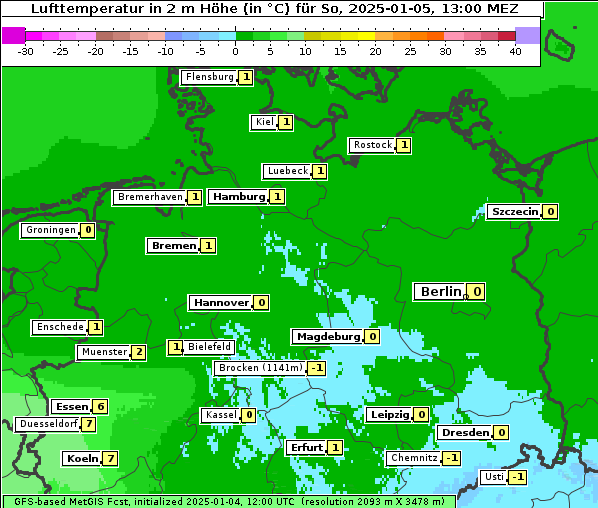 Temperatur, 5. 1. 2025