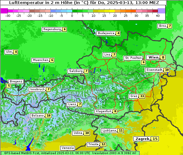 Temperatur, 13. 3. 2025