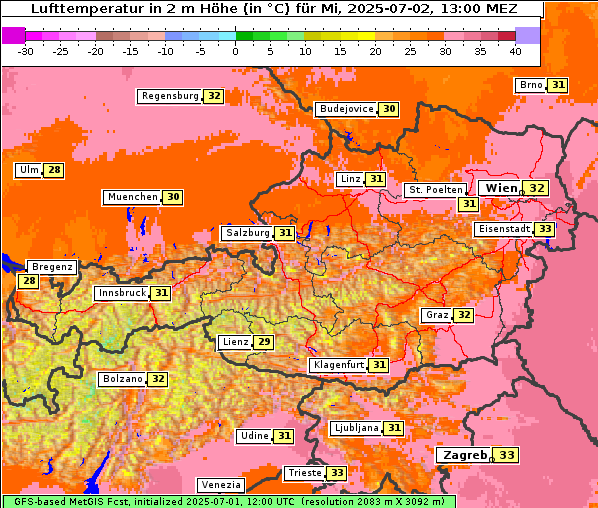 Temperatur, 2. 7. 2025