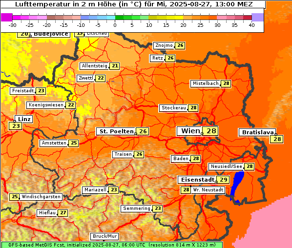 Temperatur, 27. 8. 2025