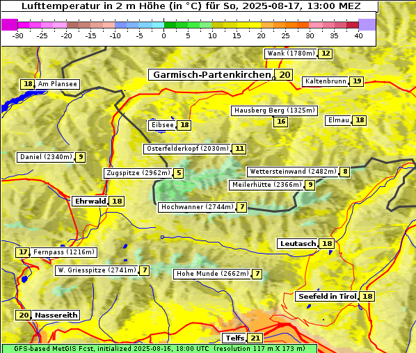 Temperatur, 17. 8. 2025