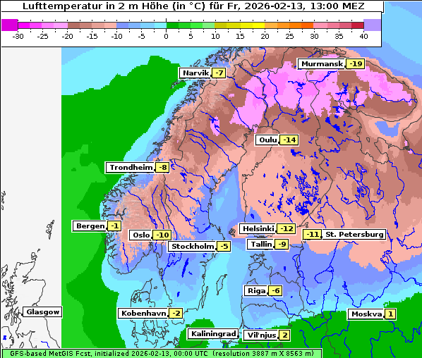 Temperatur, 13. 2. 2026