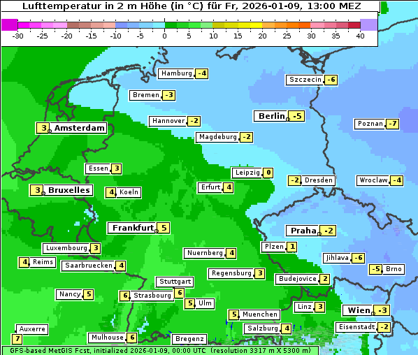 Temperatur, 9. 1. 2026