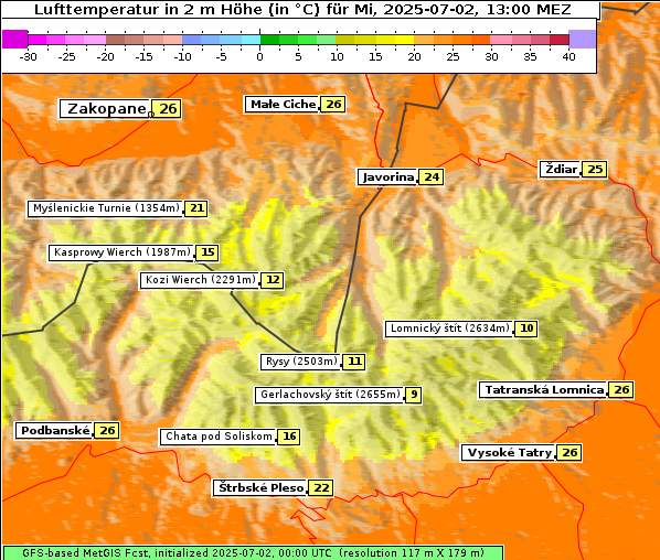 Temperatur, 2. 7. 2025