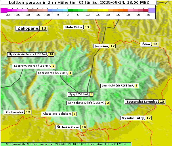 Temperatur, 14. 9. 2025