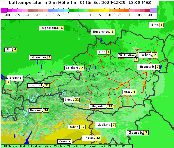 Temperatur, 29. 12. 2024