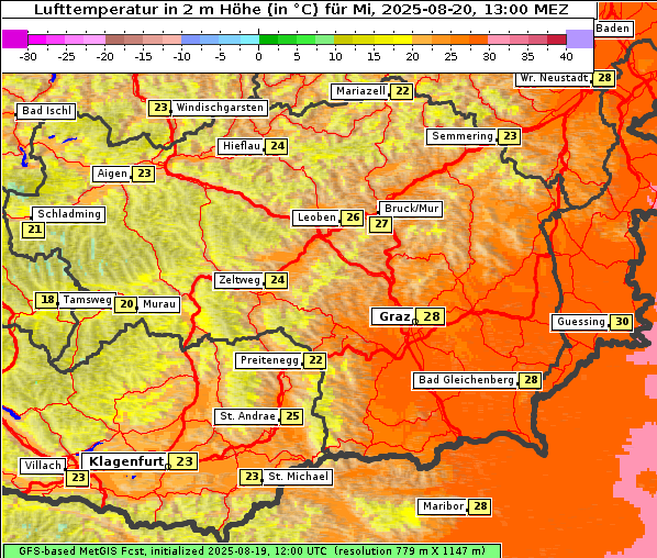 Temperatur, 20. 8. 2025