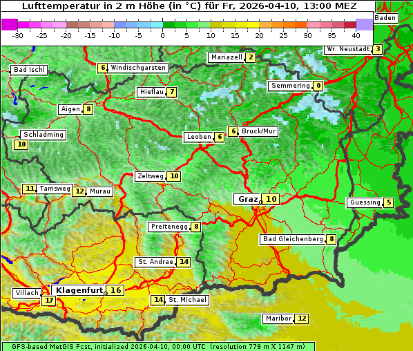Temperatur, 10. 4. 2026