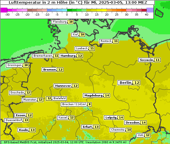 Temperatur, 5. 3. 2025