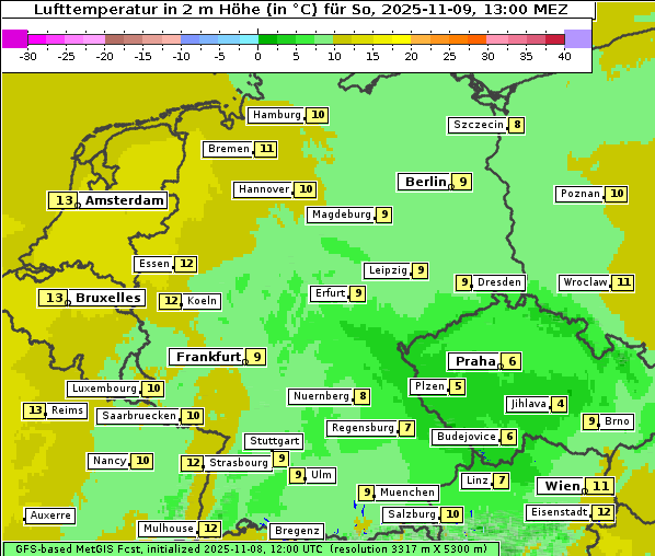 Temperatur, 9. 11. 2025