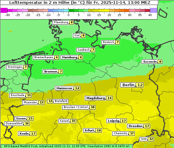 Temperatur, 14. 11. 2025