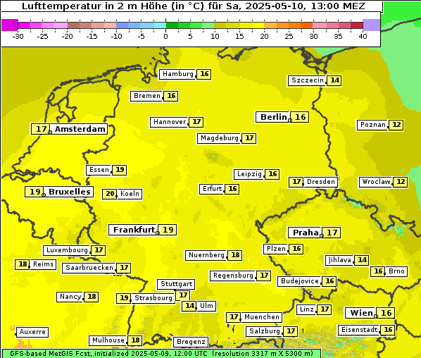 Temperatur, 10. 5. 2025