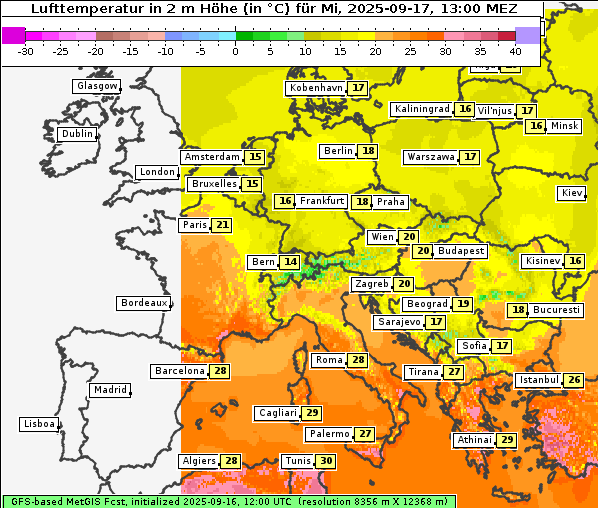 Temperatur, 17. 9. 2025