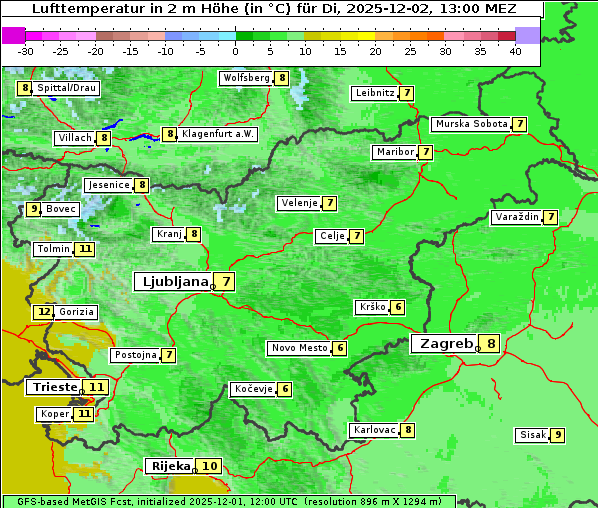 Temperatur, 2. 12. 2025
