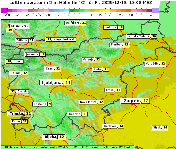 Temperatur, 19. 12. 2025