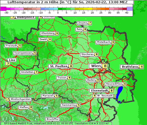 Temperatur, 22. 2. 2026