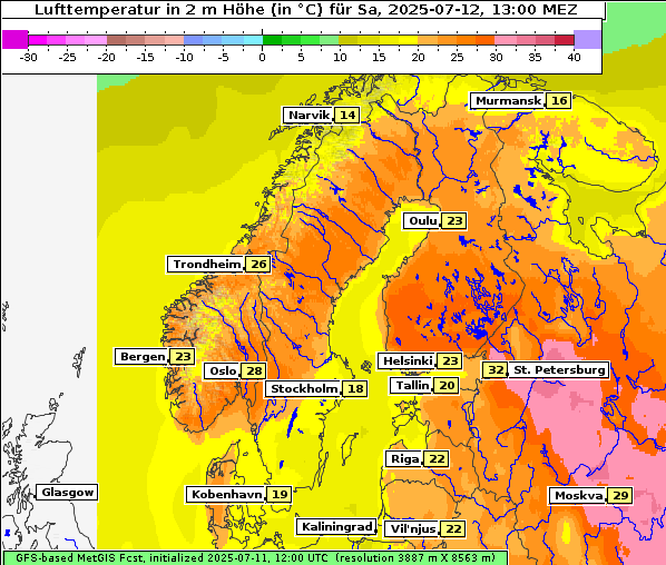 Temperatur, 12. 7. 2025