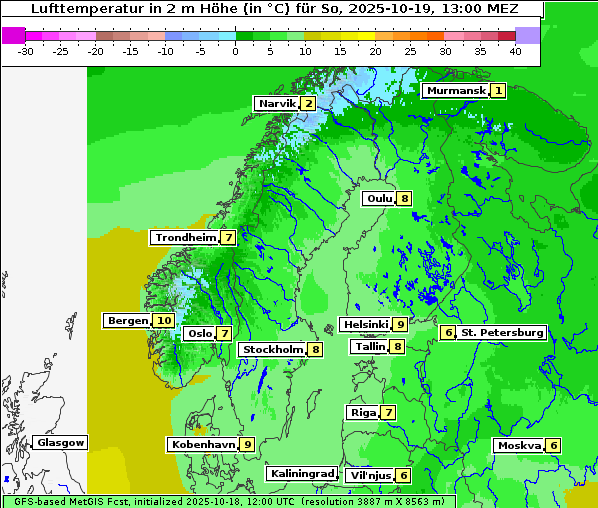 Temperatur, 19. 10. 2025