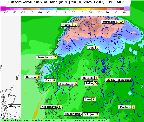 Temperatur, 2. 12. 2025