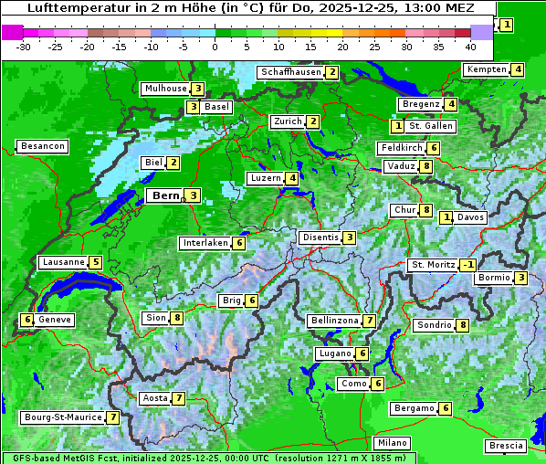 Temperatur, 25. 12. 2025