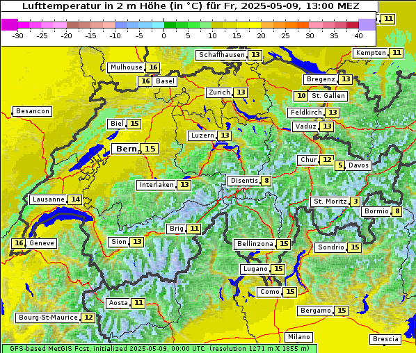 Temperatur, 9. 5. 2025