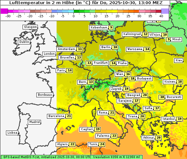 Temperatur, 30. 10. 2025