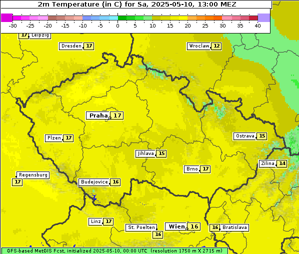 Temperatur, 10. 5. 2025