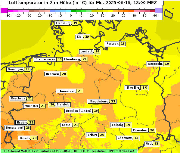 Temperatur, 16. 6. 2025