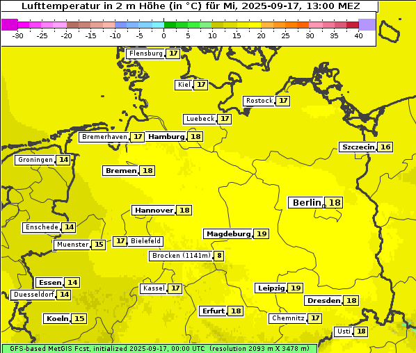 Temperatur, 17. 9. 2025