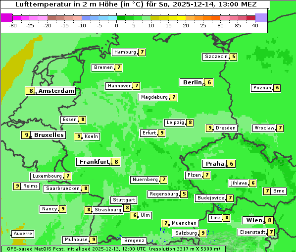 Temperatur, 14. 12. 2025