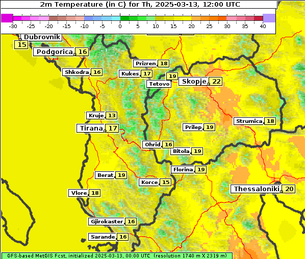 Temperatur, 13. 3. 2025