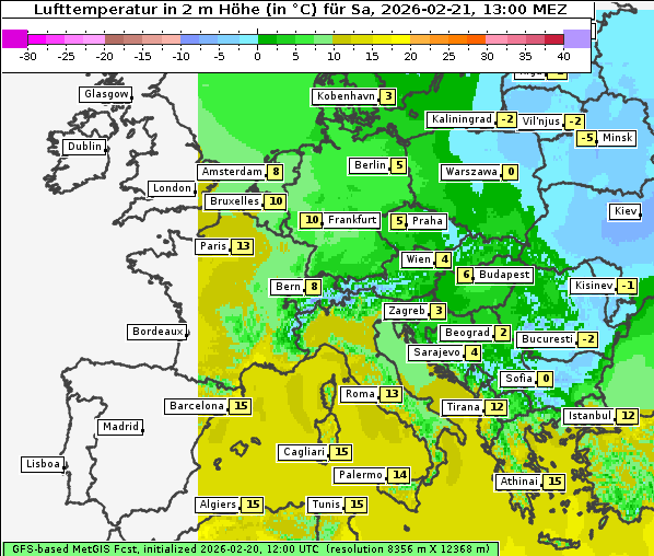 Temperatur, 21. 2. 2026