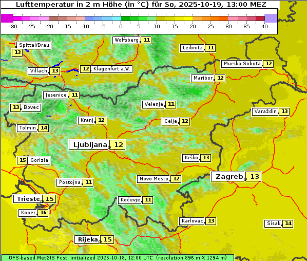 Temperatur, 19. 10. 2025