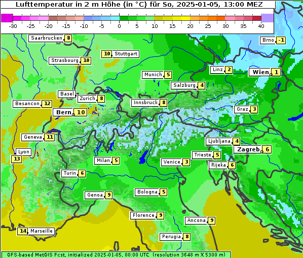 Temperatur, 5. 1. 2025