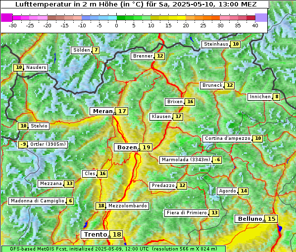 Temperatur, 10. 5. 2025