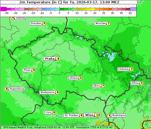 Temperatur, 17. 3. 2026