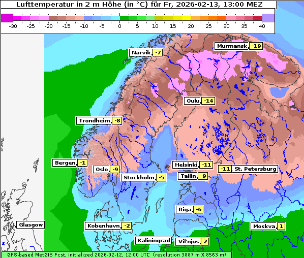Temperatur, 13. 2. 2026
