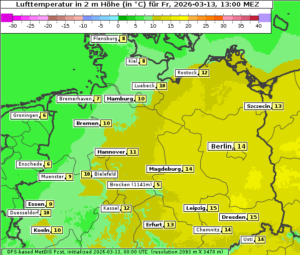 Temperatur, 13. 3. 2026