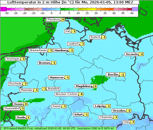 Temperatur, 5. 1. 2026