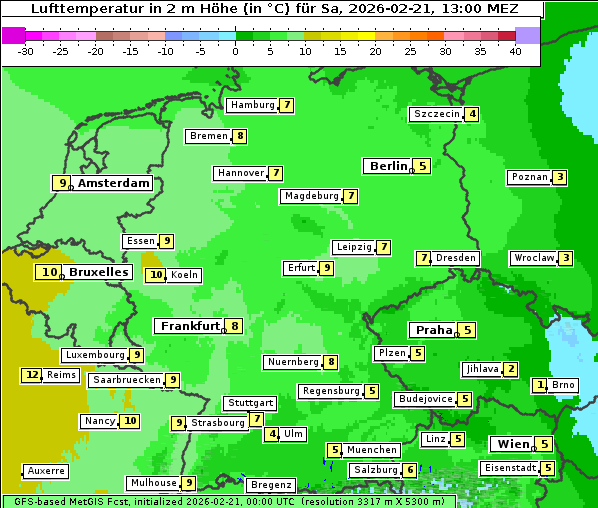 Temperatur, 21. 2. 2026